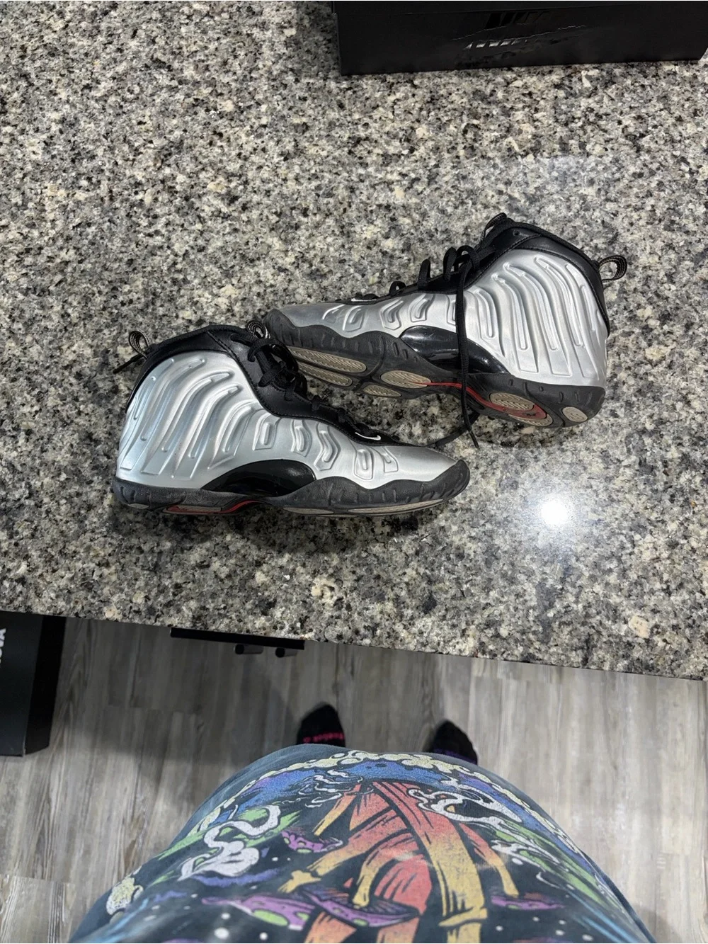 Nike Kids Silver and Black Foamposite Sneakers